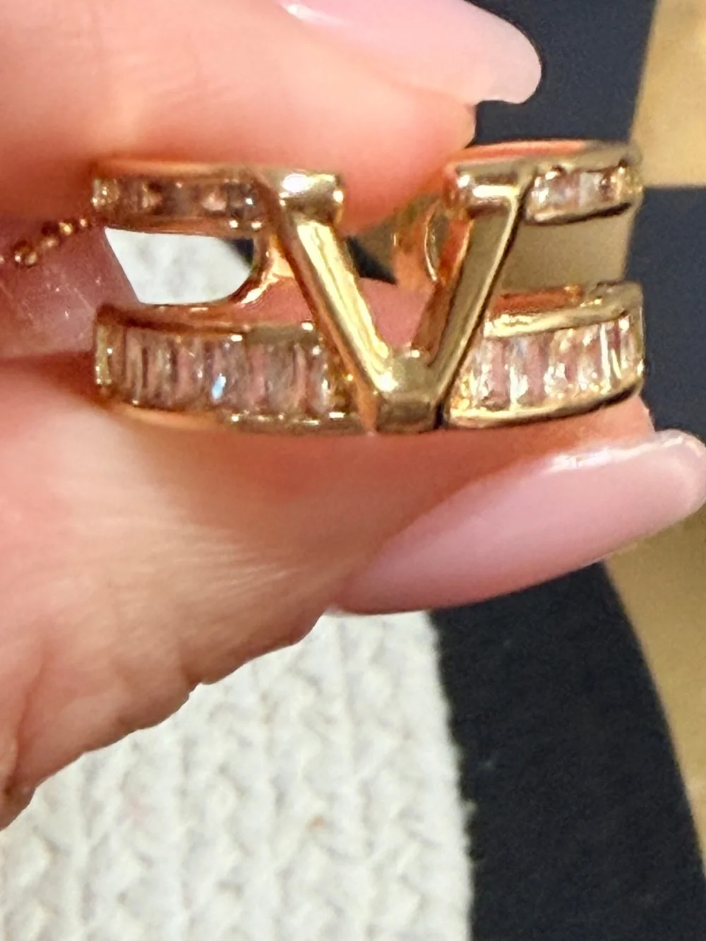 Gold Tone Stainless Steel Logo Statement Ring | Adjustable - NEW ✨